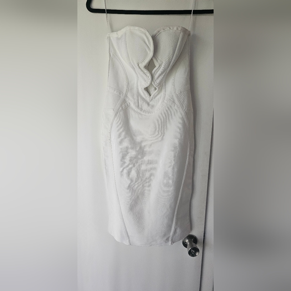 White Strapless Sweetheart Midi Dress